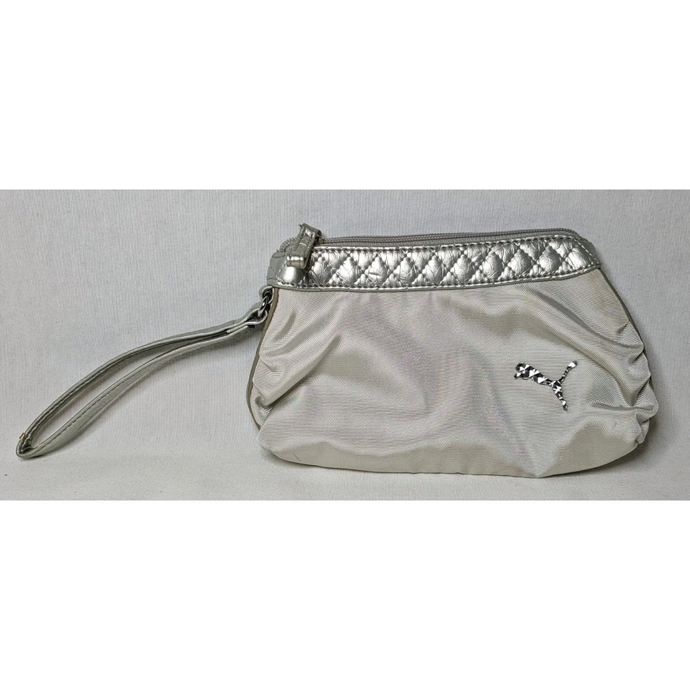 Puma Silver Small women's Wristlet Purse Bag With Strap 6 x 9 x 2 Make up Pouch